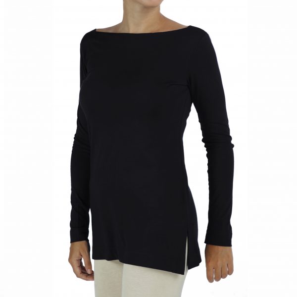 Long Sleeve Boat Neck Top in Organic Pima Cotton